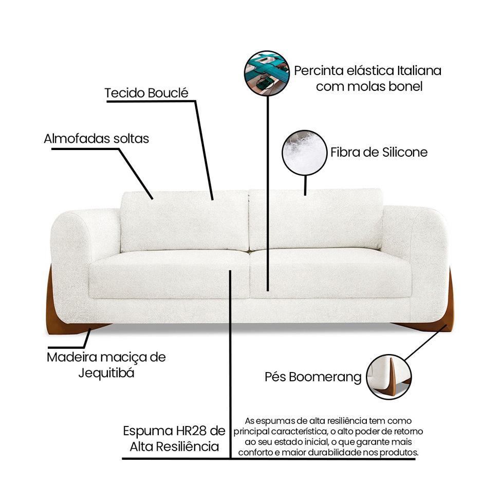 Sofá 3 Lugares Yves Bouclé Off White 180 cm - 9