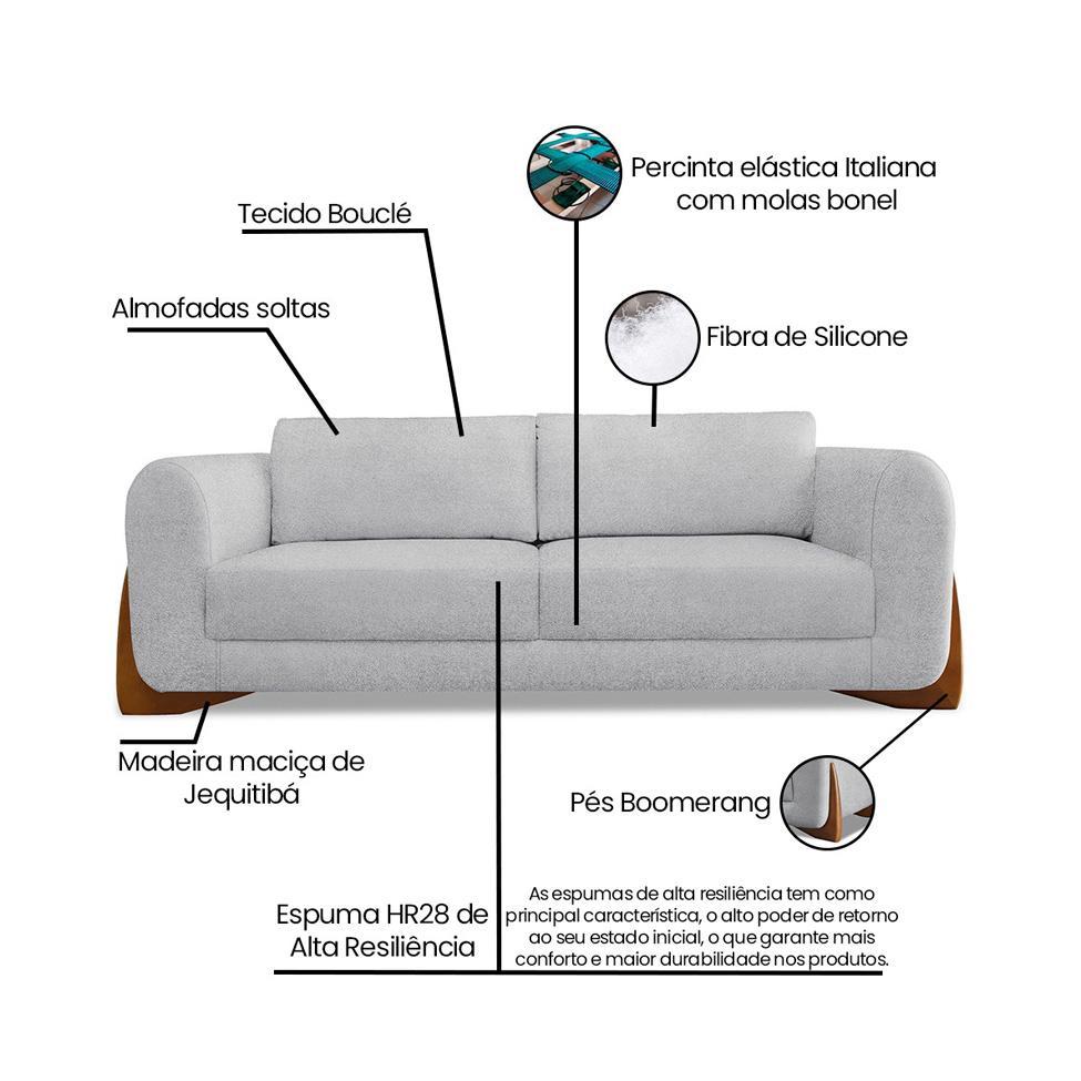 Sofá 4 Lugares Yves Bouclé Cinza 250 cm - 9