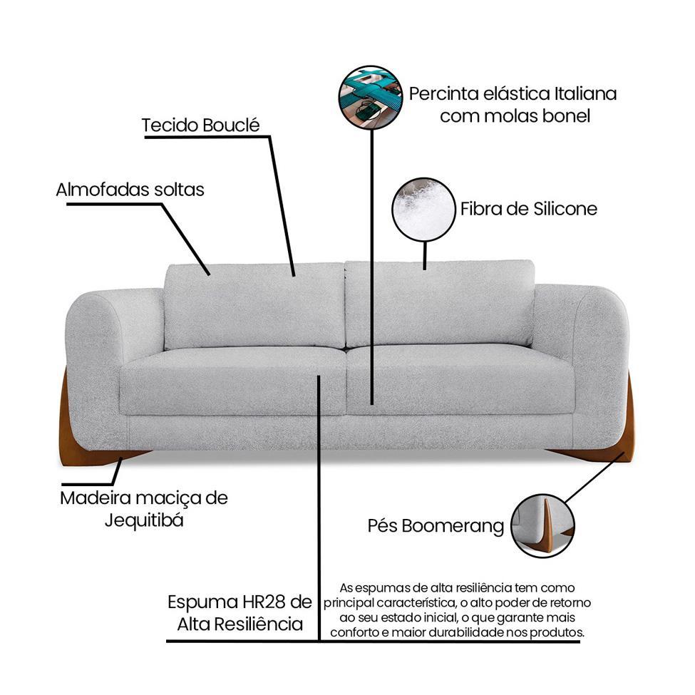 Sofá 3 Lugares Yves Bouclé Cinza 180 cm - 9