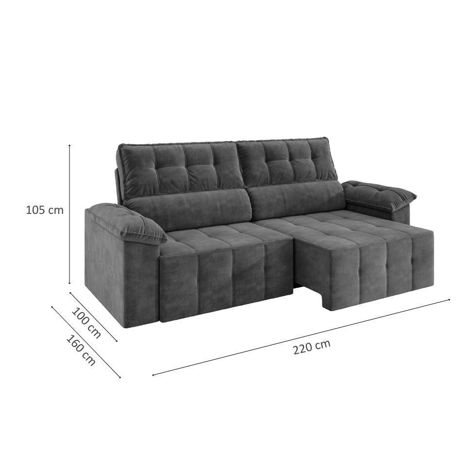 Sofá 3 Lugares Retrátil e Reclinável Santorini Veludo Cinza 220 cm - 3