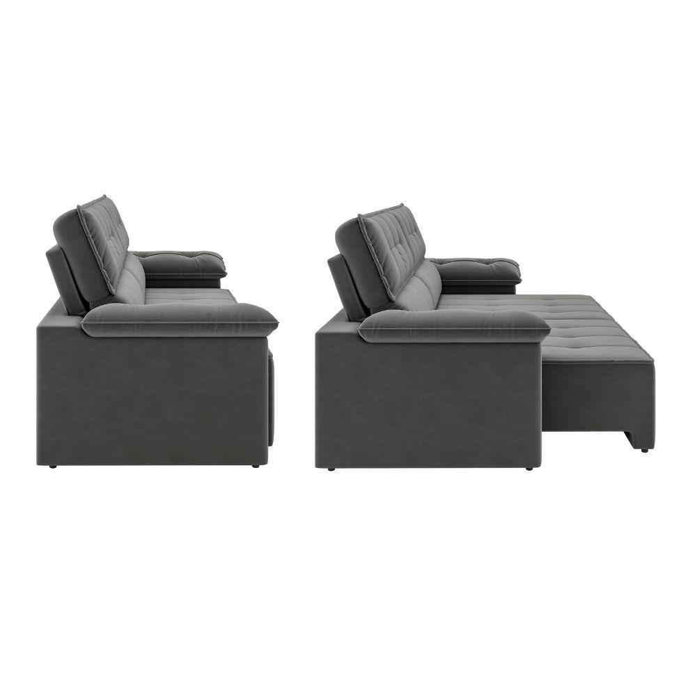 Sofá 3 Lugares Retrátil e Reclinável Santorini Veludo Cinza 220 cm - 6