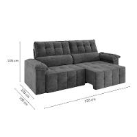 Sofá 3 Lugares Retrátil e Reclinável Santorini Veludo Cinza 220 cm - 3