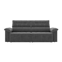 Sofá 3 Lugares Retrátil e Reclinável Santorini Veludo Cinza 220 cm