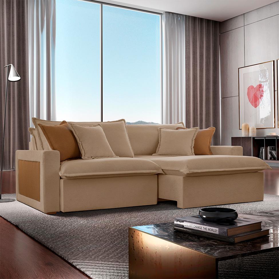 Sofá 4 Lugares Retrátil e Reclinável Dubai Linho Bege 270 cm - 2