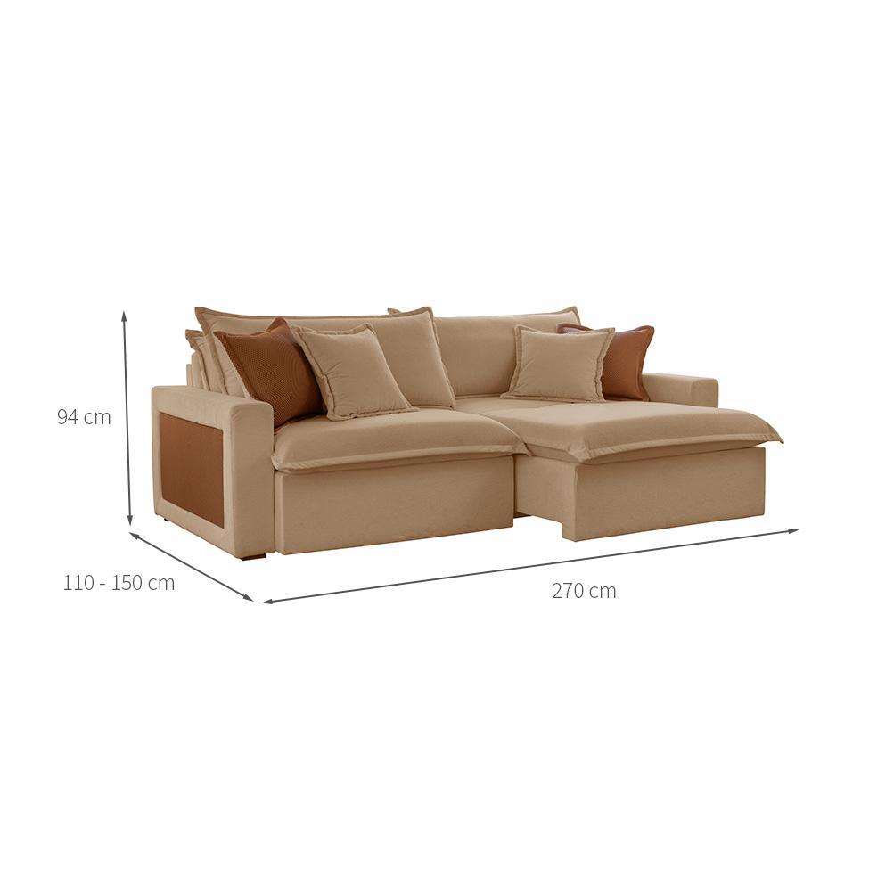 Sofá 4 Lugares Retrátil e Reclinável Dubai Linho Bege 270 cm - 3