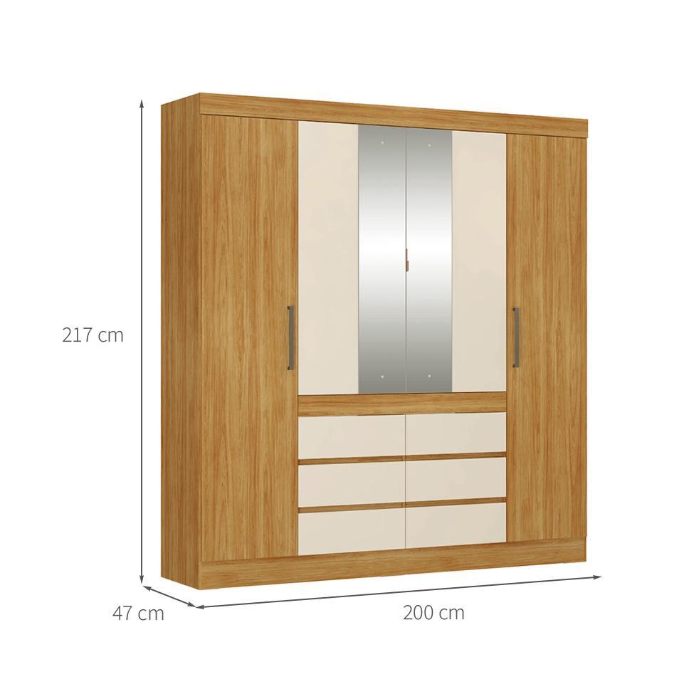 Guarda-Roupa Casal com Espelho Trevi 4 Portas 6 Gavetas Cinamon e Off White - 4