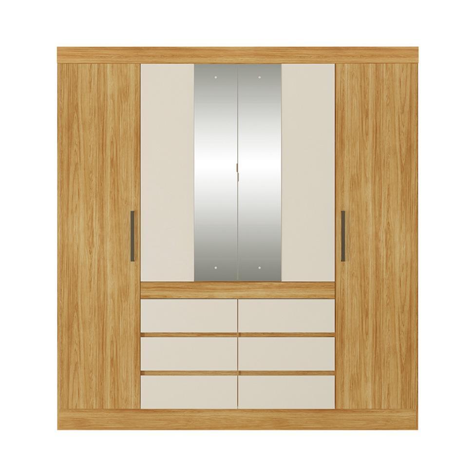 Guarda-Roupa Casal com Espelho Trevi 4 Portas 6 Gavetas Cinamon e Off White - 6