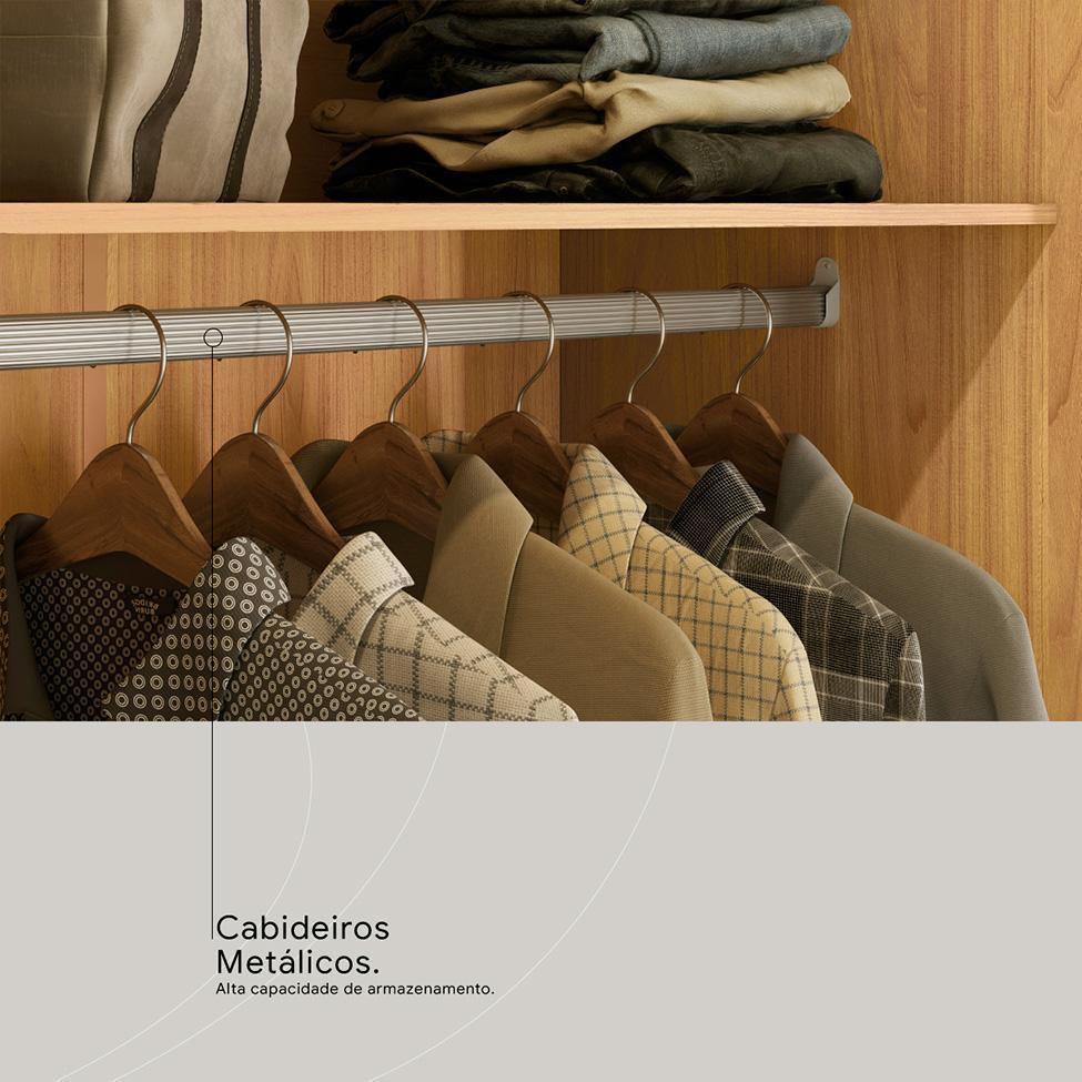 Guarda-Roupa Casal com Espelho Trevi 4 Portas 6 Gavetas Cinamon e Off White - 8