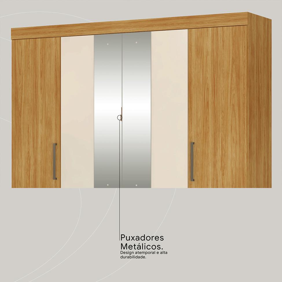 Guarda-Roupa Casal com Espelho Trevi 4 Portas 6 Gavetas Cinamon e Off White - 10