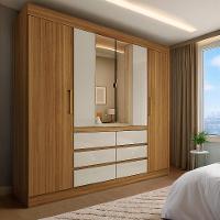 Guarda-Roupa Casal com Espelho Trevi 4 Portas 6 Gavetas Cinamon e Off White - 2