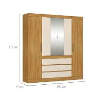Guarda-Roupa Casal com Espelho Trevi 4 Portas 6 Gavetas Cinamon e Off White