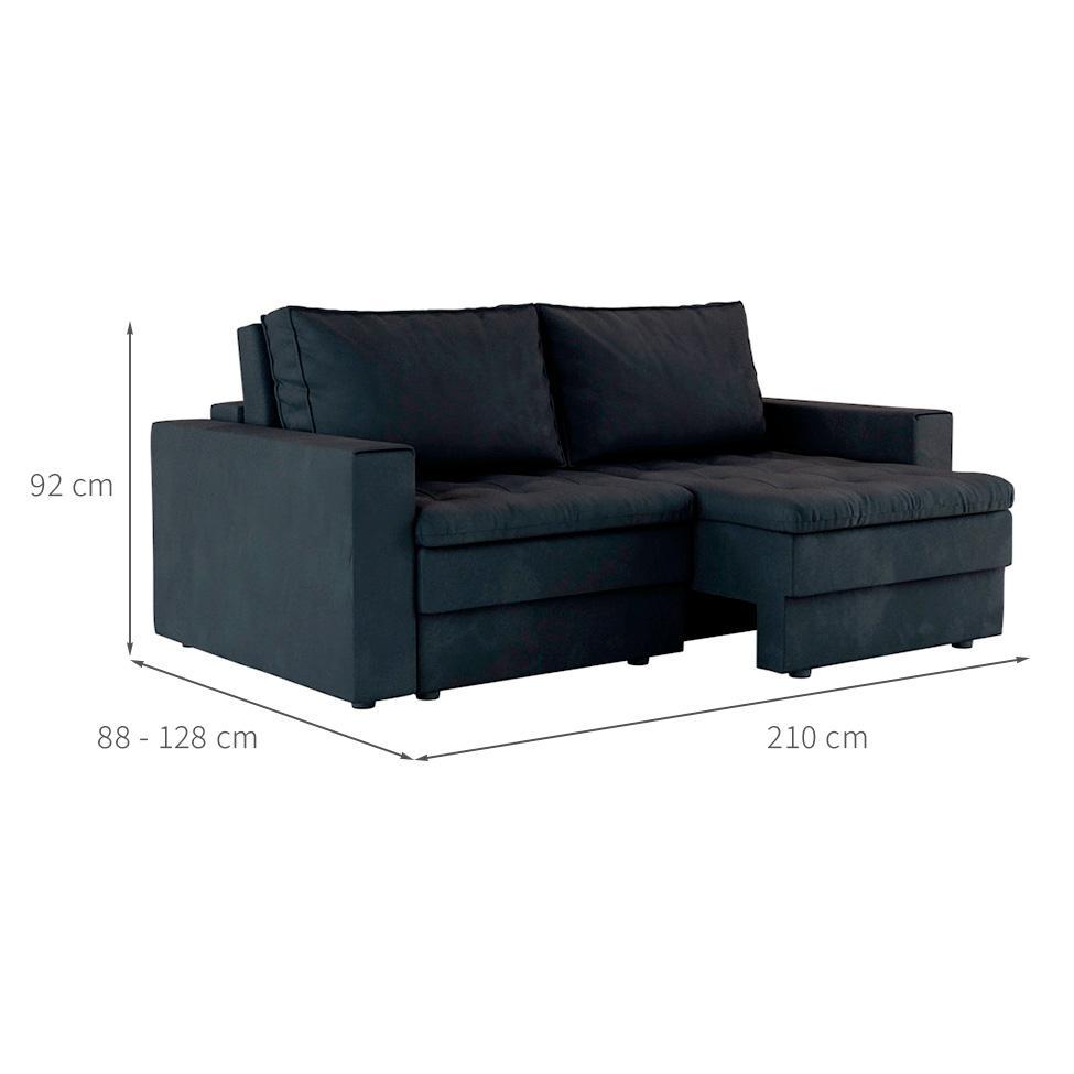 Sofá 3 Lugares Retrátil Berna Suede Preto 210 cm - 3