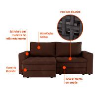 Sofá 3 Lugares Retrátil Berna Suede Marrom 210 cm