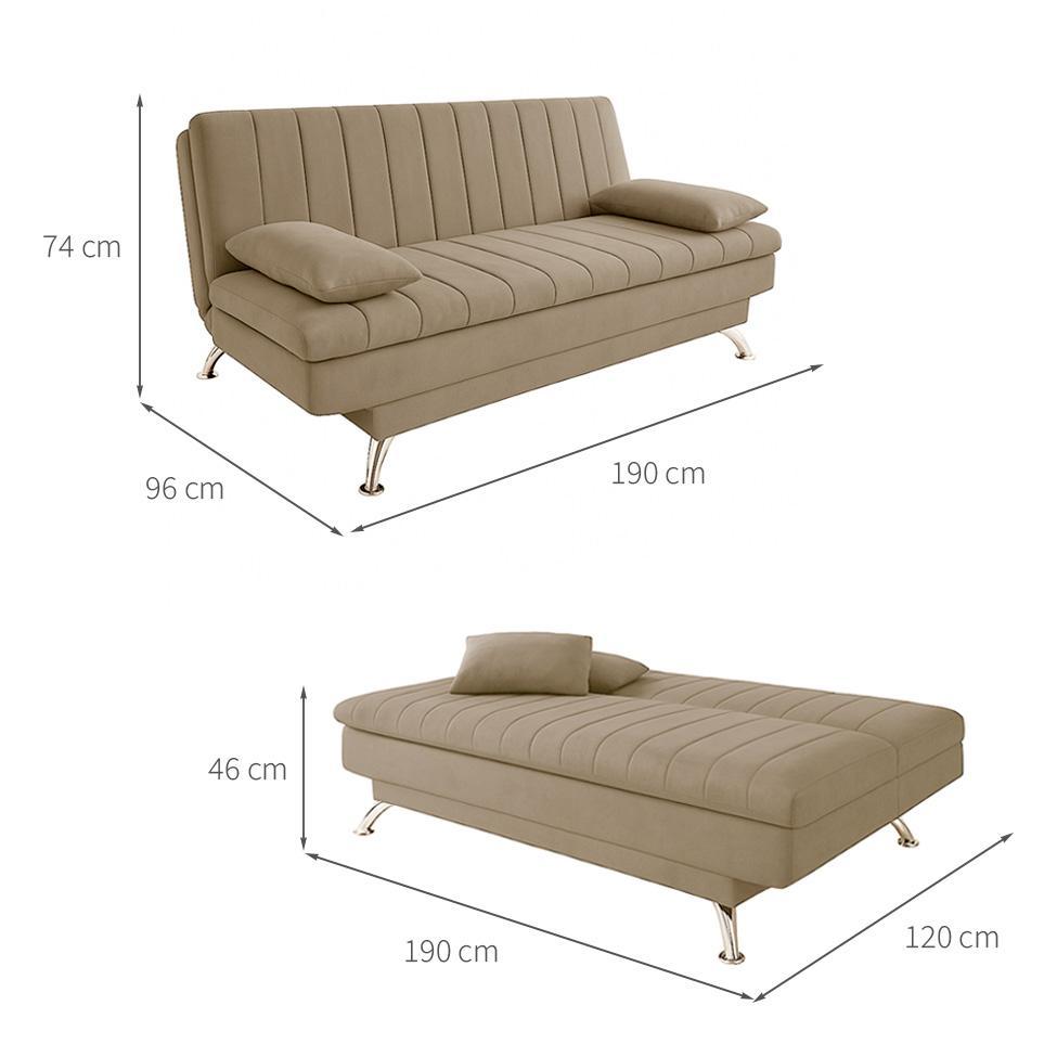 Sofá-Cama Casal 3 Lugares Paiva Suede Bege - 3