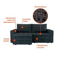 Sofá 3 Lugares Retrátil Berna Linho Grafite 210 cm - 4