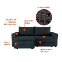 Sofá 3 Lugares Retrátil Berna Suede Grafite 210 cm - 4