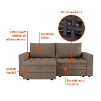 Sofá 3 Lugares Retrátil Berna Linho Bege 210 cm - 4