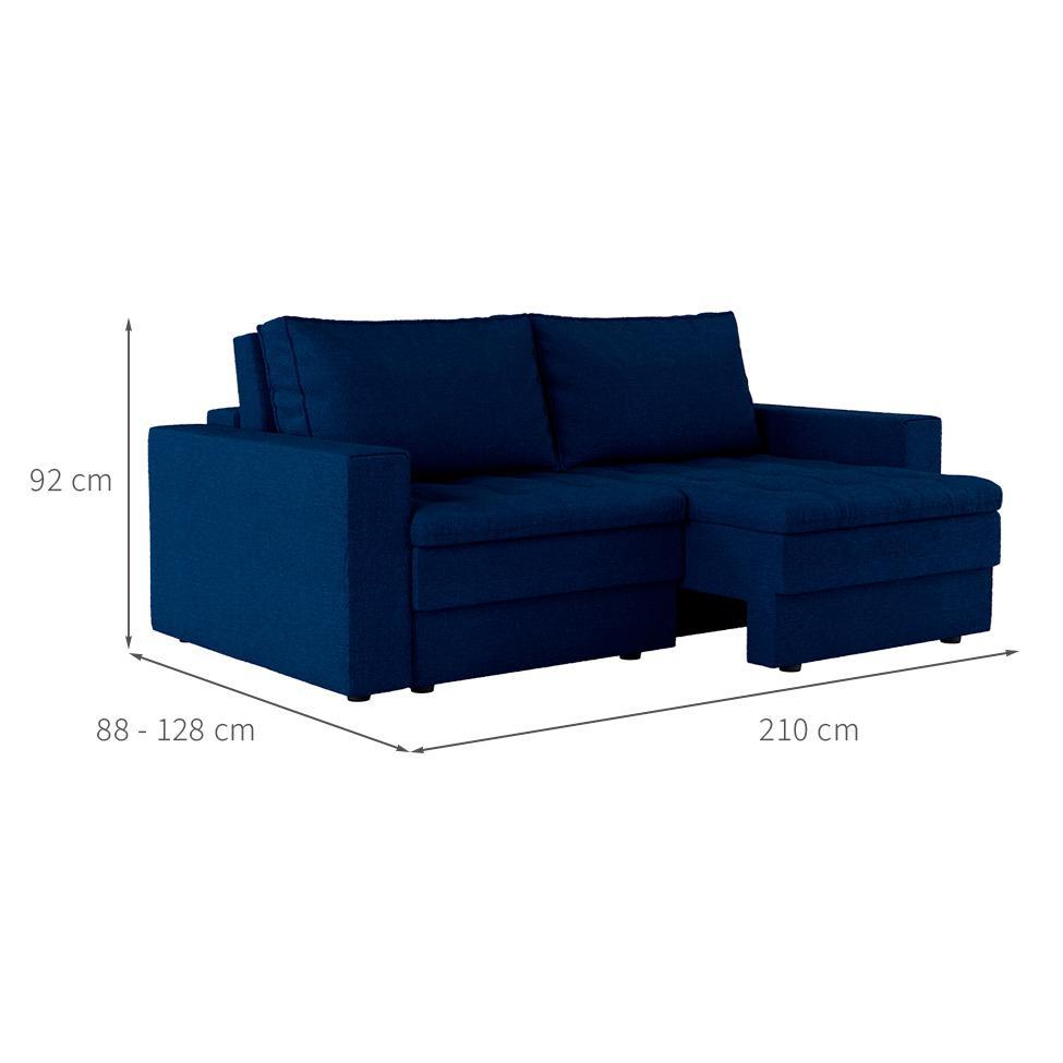 Sofá 3 Lugares Retrátil Berna Linho Azul Marinho 210 cm - 3