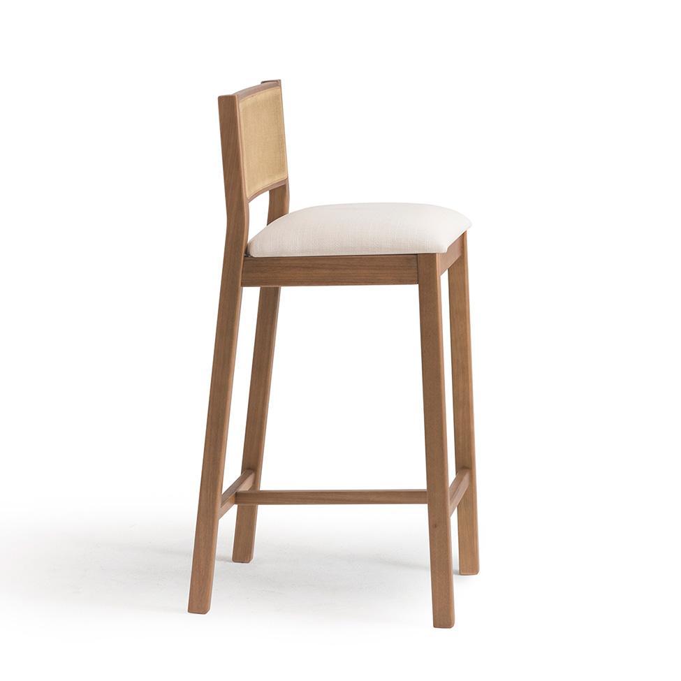 Conjunto com 2 Banquetas Serena com Tela Nogueira Algodão Bege Claro e Marrom - 5