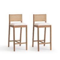 Conjunto com 2 Banquetas Serena com Tela Nogueira Algodão Bege Claro e Marrom - 1