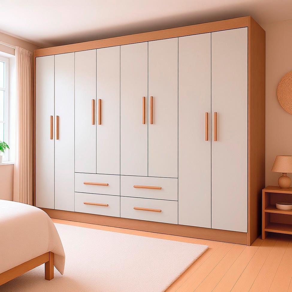 Guarda-Roupa Casal Lite 8 Portas 4 Gavetas Off White e Nature - 1
