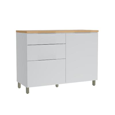 Balcão de Cozinha com Tampo Marquesa 100% MDF 1 Porta 3 Gavetas Branco e Nature