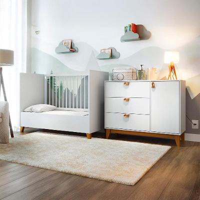 Quarto de Bebê Magia com Berço Minicama e Cômoda 1 Porta 3 Gavetas Branco