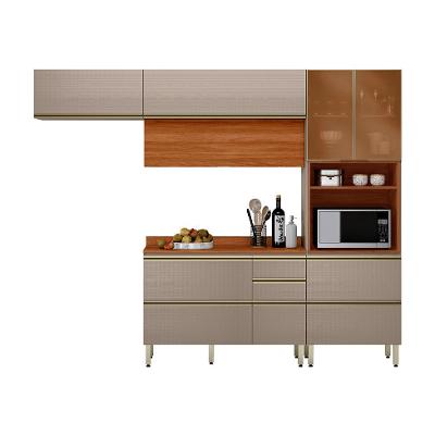 Cozinha Compacta com 2 Vidros Reflecta Proença 6 Portas 6 Gavetas Bege e Nogueira