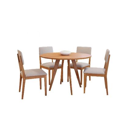 Conjunto de Mesa Redonda com Tampo MDF Acerola e 4 Cadeiras Sabiá Linho Bege e Cinamomo