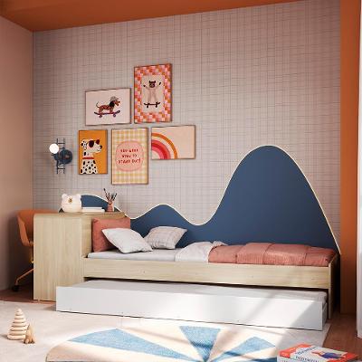 Cama Infantil com Cama Auxiliar e Escrivaninha Curve Carvalho