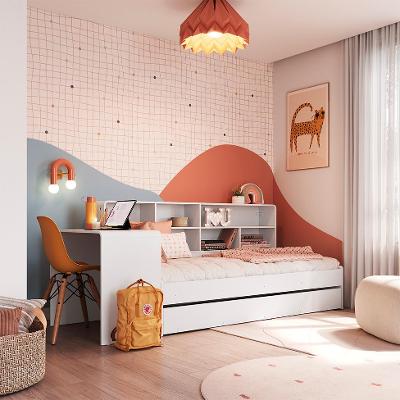 Cama Infantil com Cama Auxiliar, Escrivaninha e Nicho Curve Branca