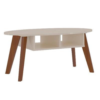 Mesa de Centro Oval Diva Off White e Cedro