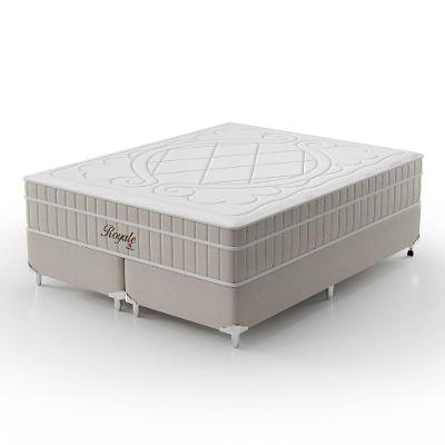 Cama Box King Royale com Colchão King Molas Ensacadas Bege e Branca