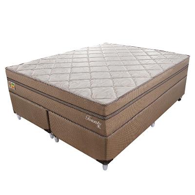 Cama Box com Colchão Queen Toronto Mola Ensacada (70x158x198) Dourado e Bege