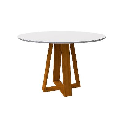 Mesa de Jantar Redonda com Tampo de Vidro Vitoria Off White e Ype 117 cm