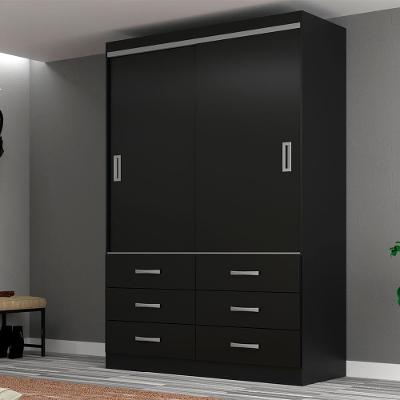 Guarda-Roupa Solteiro Veneza 2 Portas 6 Gavetas Preto