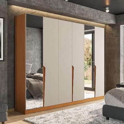 Guarda-Roupa Casal com Espelho Porto 6 Portas 4 Gavetas Freijó e Creme