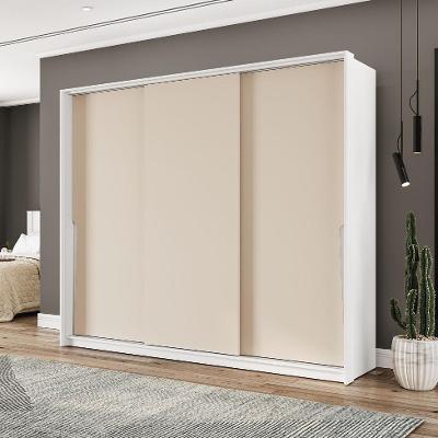 Guarda-Roupa Casal Porto 3 Portas 4 Gavetas Branco e Creme