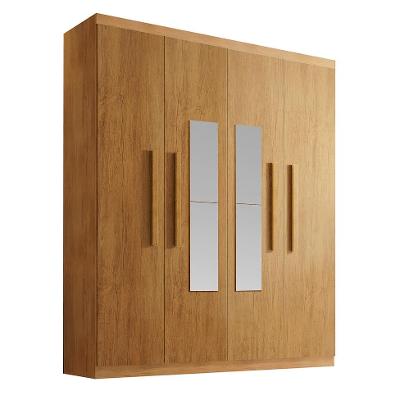 Guarda-Roupa Solteiro com Espelho Malibu 100% MDF 4 Portas 2 Gavetas Imbuia