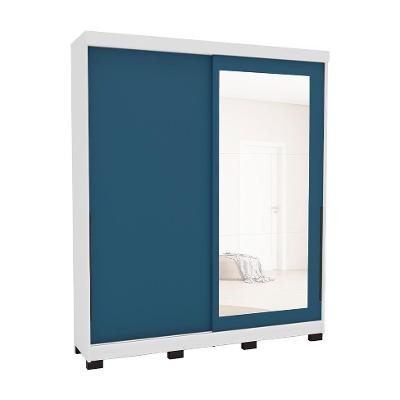 Guarda-Roupa Casal com Espelho Madrid 2 Portas 2 Gavetas Branco e Azul