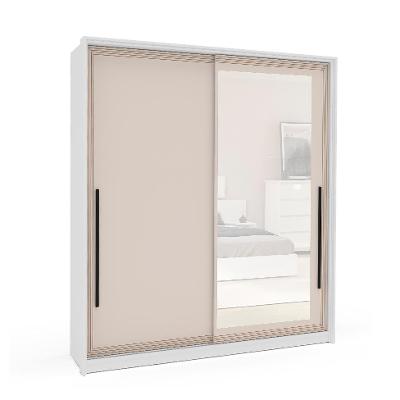 Guarda-Roupa Casal com Espelho Valência 2 Portas 2 Gavetas Branco e Creme
