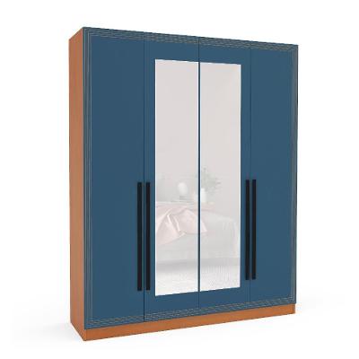 Guarda-Roupa Casal com Espelho Valência 4 Portas 4 Gavetas Freijó e Azul