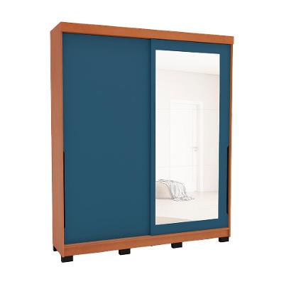 Guarda-Roupa Casal com Espelho Madrid 2 Portas 2 Gavetas Freijó e Azul