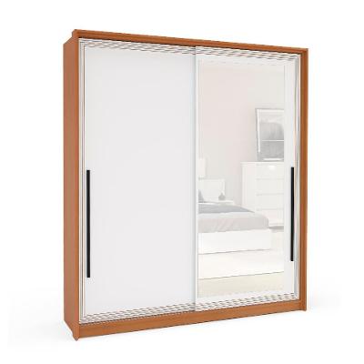 Guarda-Roupa Casal com Espelho Valência 2 Portas 2 Gavetas Freijó e Branco