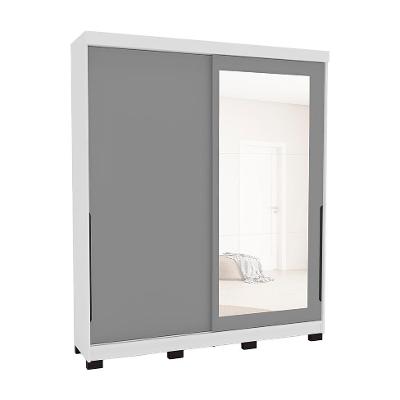 Guarda-Roupa Casal com Espelho Madrid 2 Portas 2 Gavetas Branco e Cinza