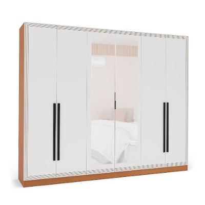 Guarda-Roupa Casal com Espelho Valência 6 Portas 4 Gavetas Freijó e Branco