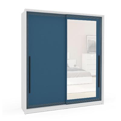 Guarda-Roupa Casal com Espelho Valência 2 Portas 2 Gavetas Branco e Azul