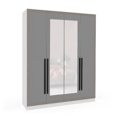 Guarda-Roupa Casal com Espelho Valência 4 Portas 4 Gavetas Branco e Cinza