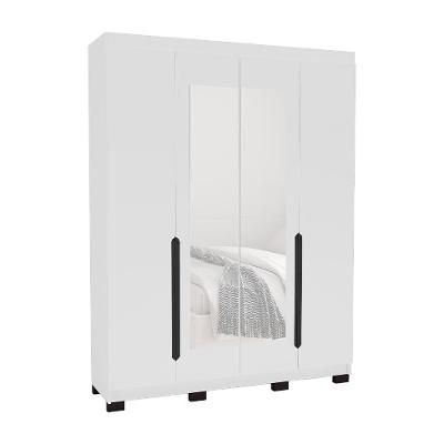 Guarda-Roupa Solteiro com Espelho Madrid 4 Portas 4 Gavetas Branco