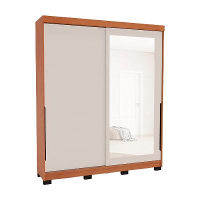 Guarda-Roupa Casal com Espelho Madrid 2 Portas 2 Gavetas Freijó e Creme